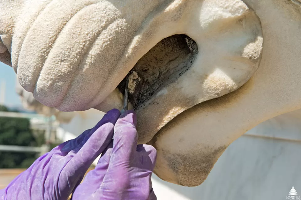Restoration work on the west façade of the Supreme Court Building.