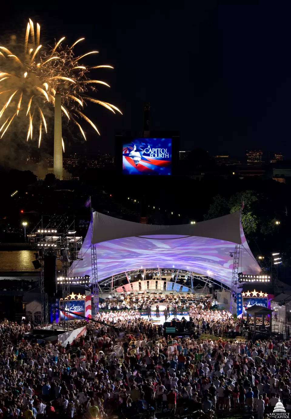 View of the National Mall and fireworks at A Capitol Fourth, 2009.