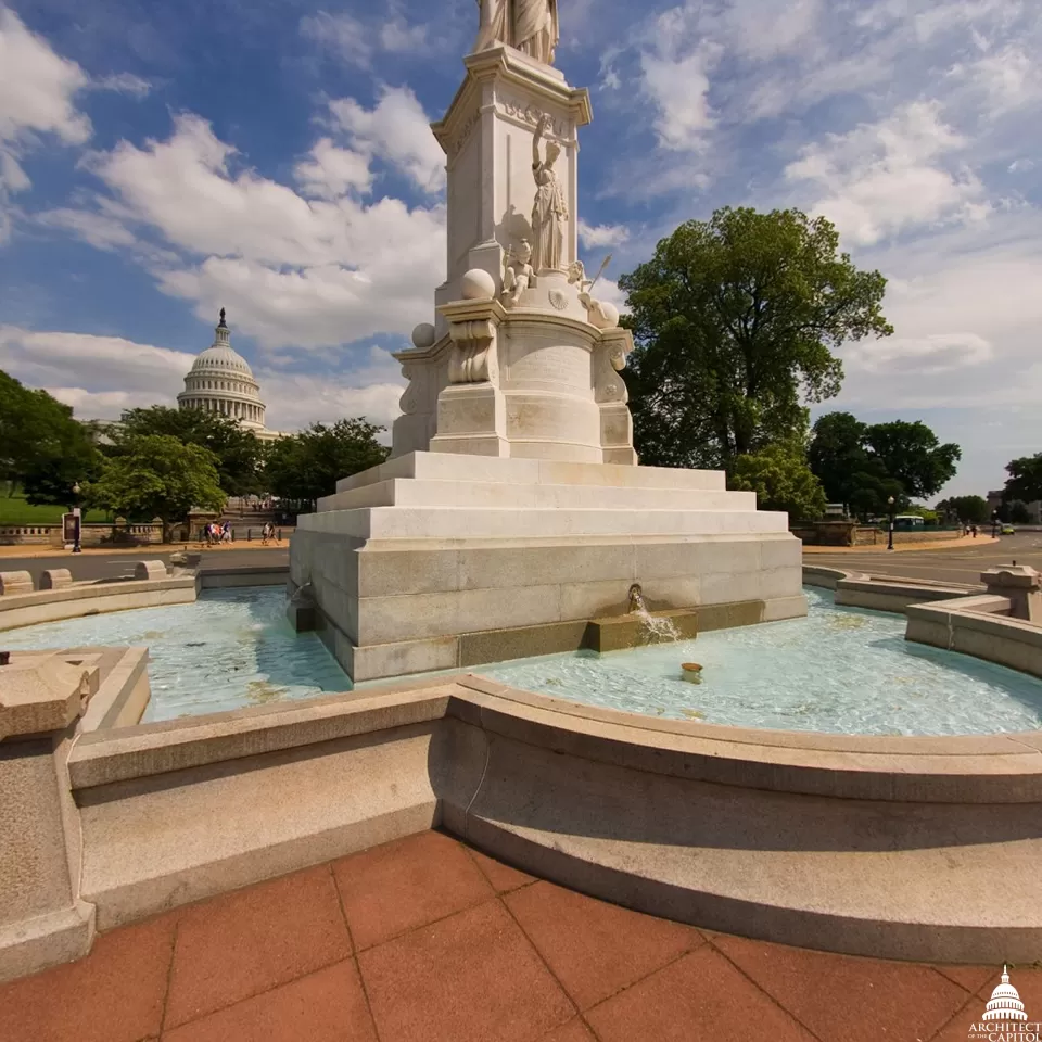 The Peace Monument with the Capitol Dome in the background.