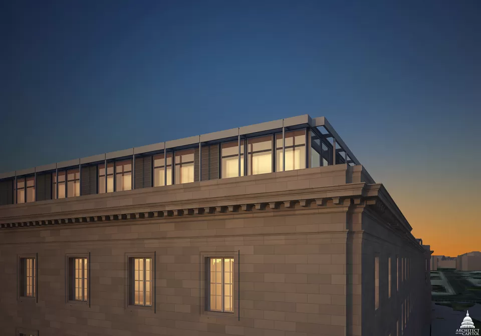 Rendering of the completed Cannon House Office Building fifth floor.