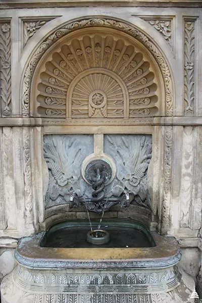 The Olmsted drinking fountain in the west terrace wall of the U.S. Capitol Grounds.