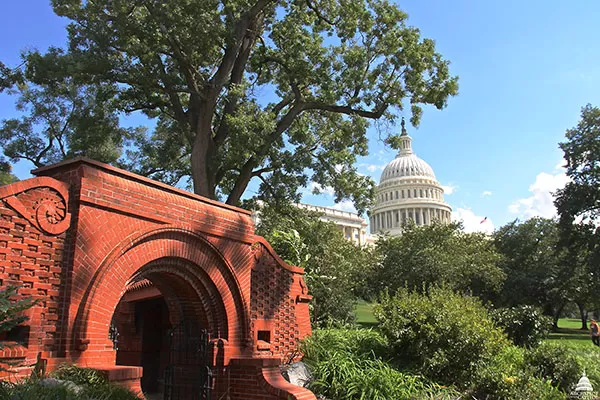 View of the Summerhouse with the U.S. Capitol Dome in the distance.