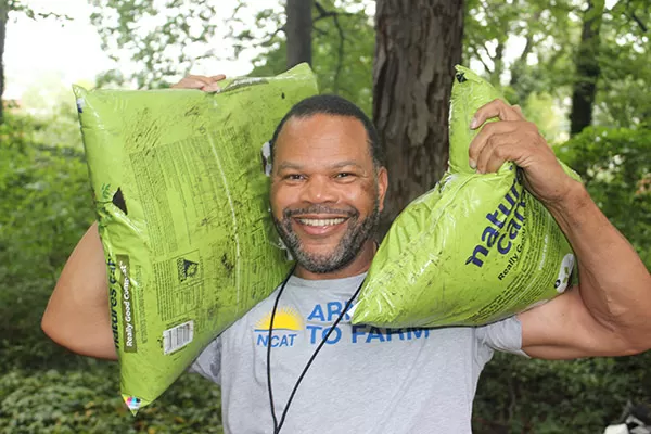 Veteran participant working at Arcadia Veterans Farm.