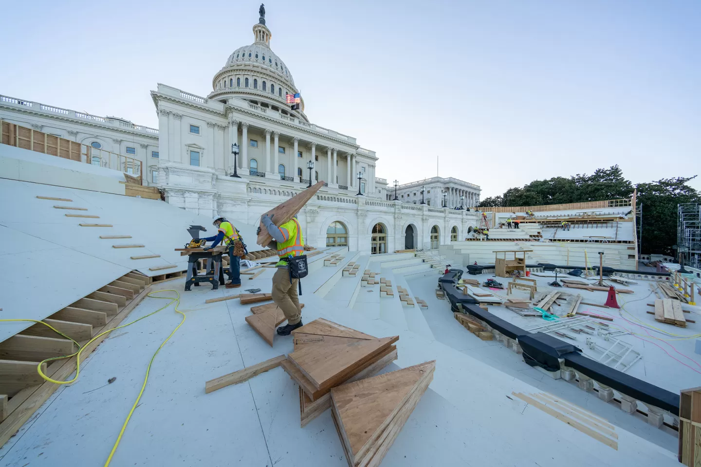 View of the north congressional stand under construction for the 2021 inauguration.