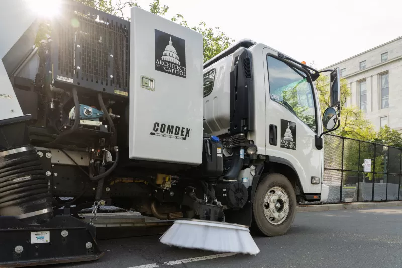 An Architect of the Capitol street sweeper cleans up in Washington, D.C.