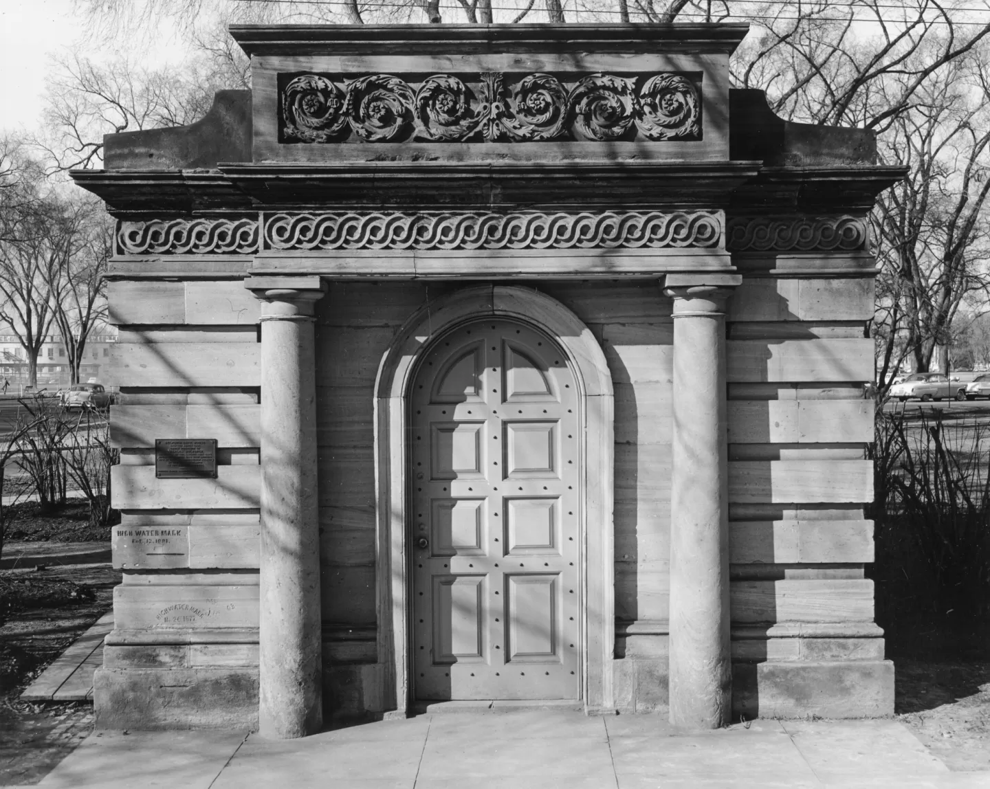 Exterior of a building and door.