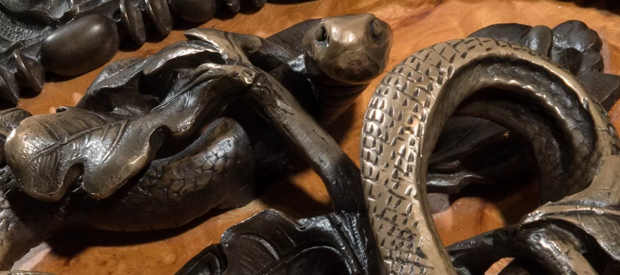 Close-up view of bronze door handle in the shape of a snake. Once part of the entrance to the U.S. Capitol's House chamber.