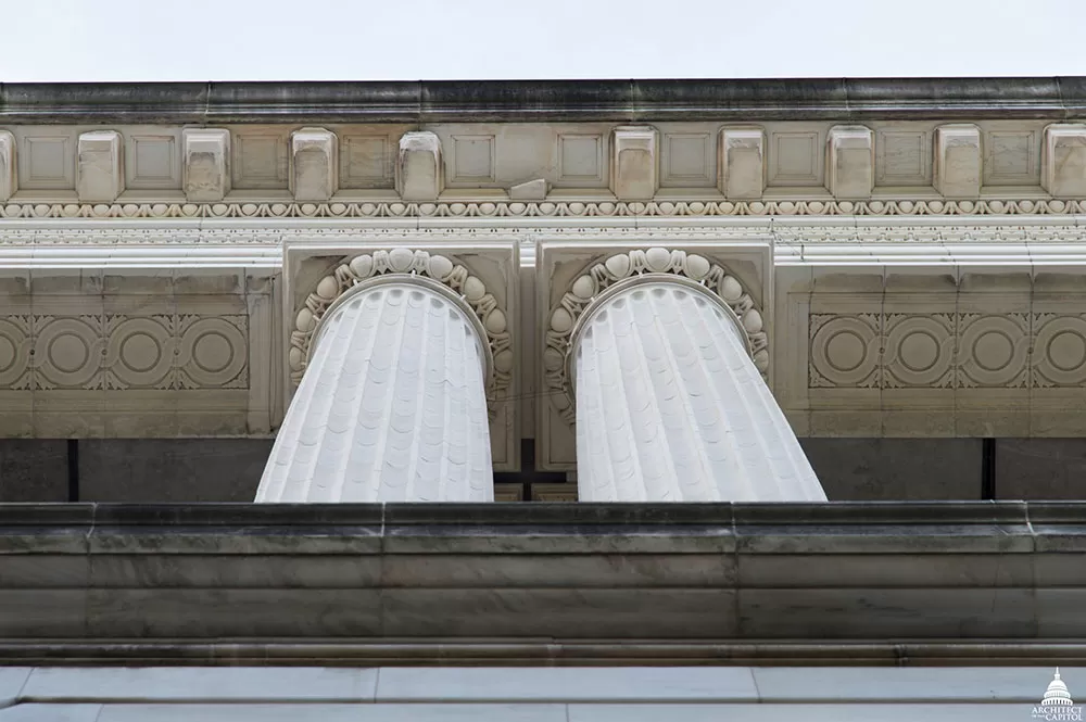 Condition of the stone on the Russell Building pre-restoration.