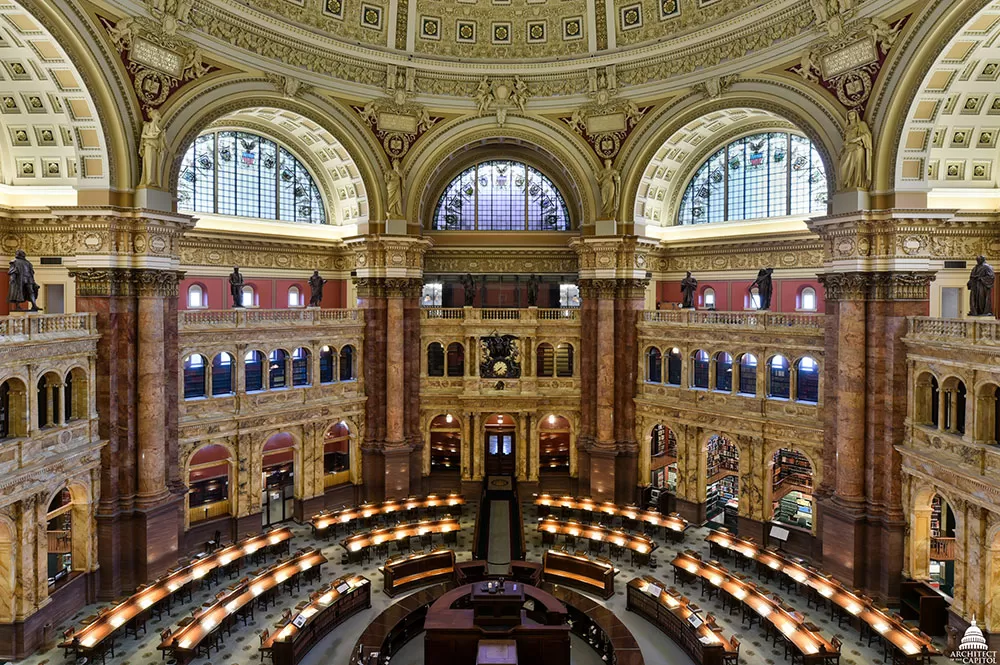The Main Reading Room of the Library of Congress Thomas Jefferson Building.