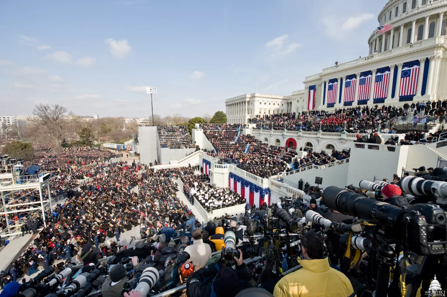 Crowd in stands.