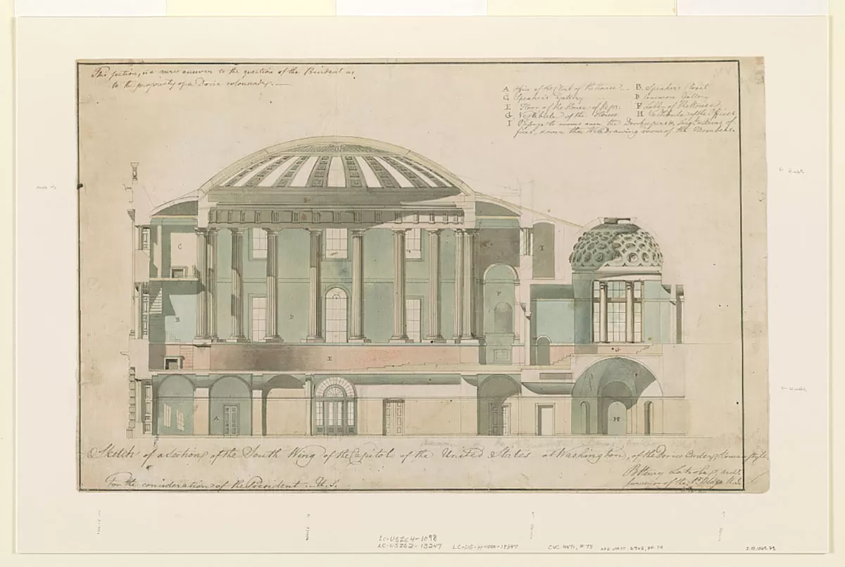 Drawing of a building interior.