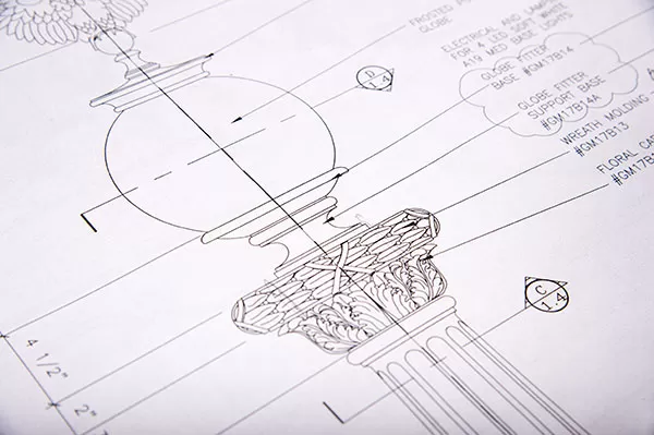 Drawing and design for the Grant Memorial replica lamp posts.