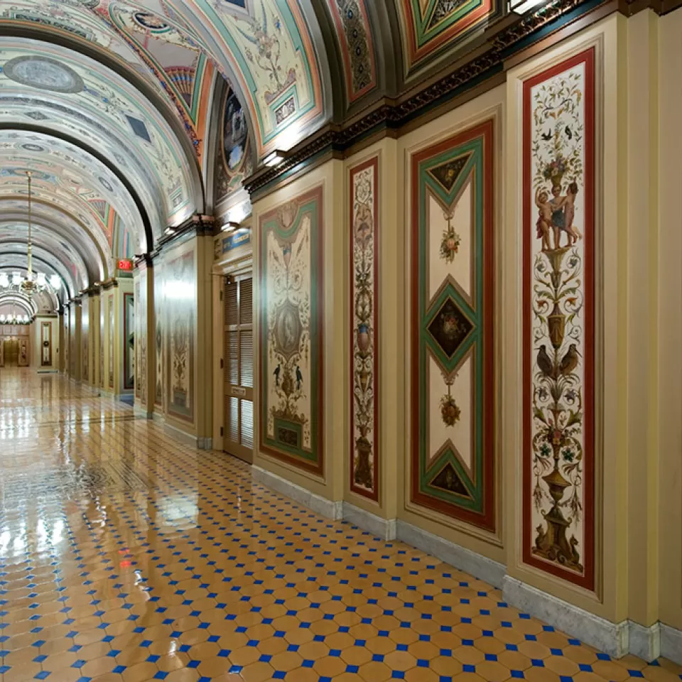 The Brumidi Corridors of the U.S. Capitol after conservation.