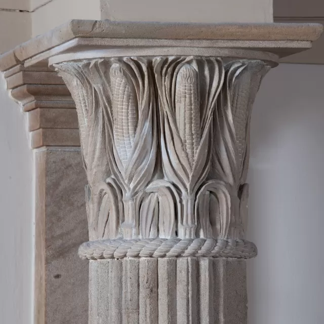 Close-up view of a corncob or cornstalk capital in the U.S. Capitol.