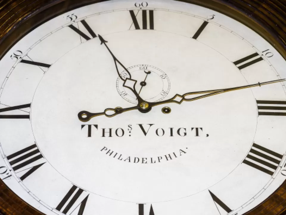 Detail view of the Voigt clock in the U.S. Capitol.