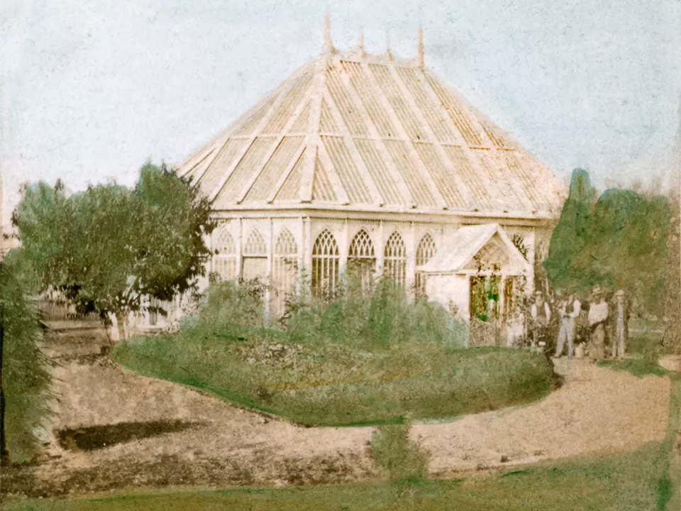 U.S. Botanic Garden Conservatory and employees, circa 1856.
