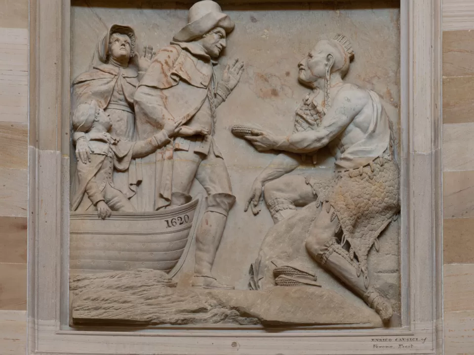 Landing of the Pilgrims, 1620, in the U.S. Capitol Rotunda.