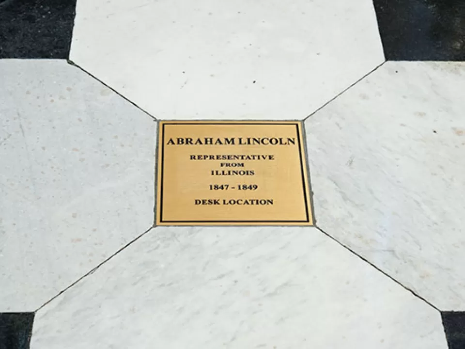 The Lincoln desk marker in U.S. Capitol's National Statuary Hall. 