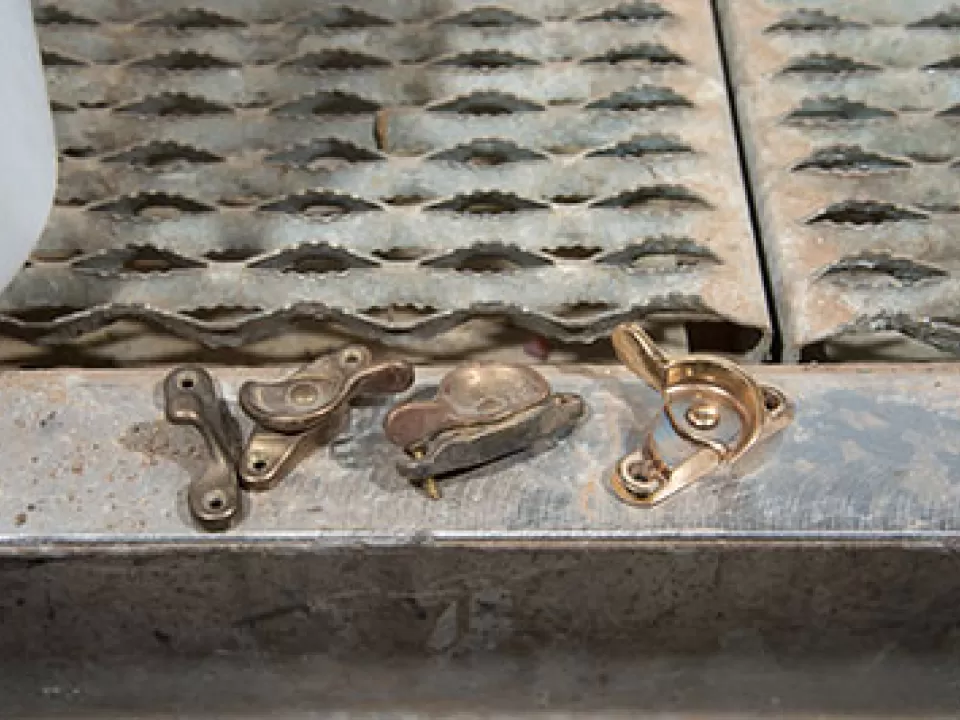 Window hardware for restoration during the Cannon House Office Building renewal project.