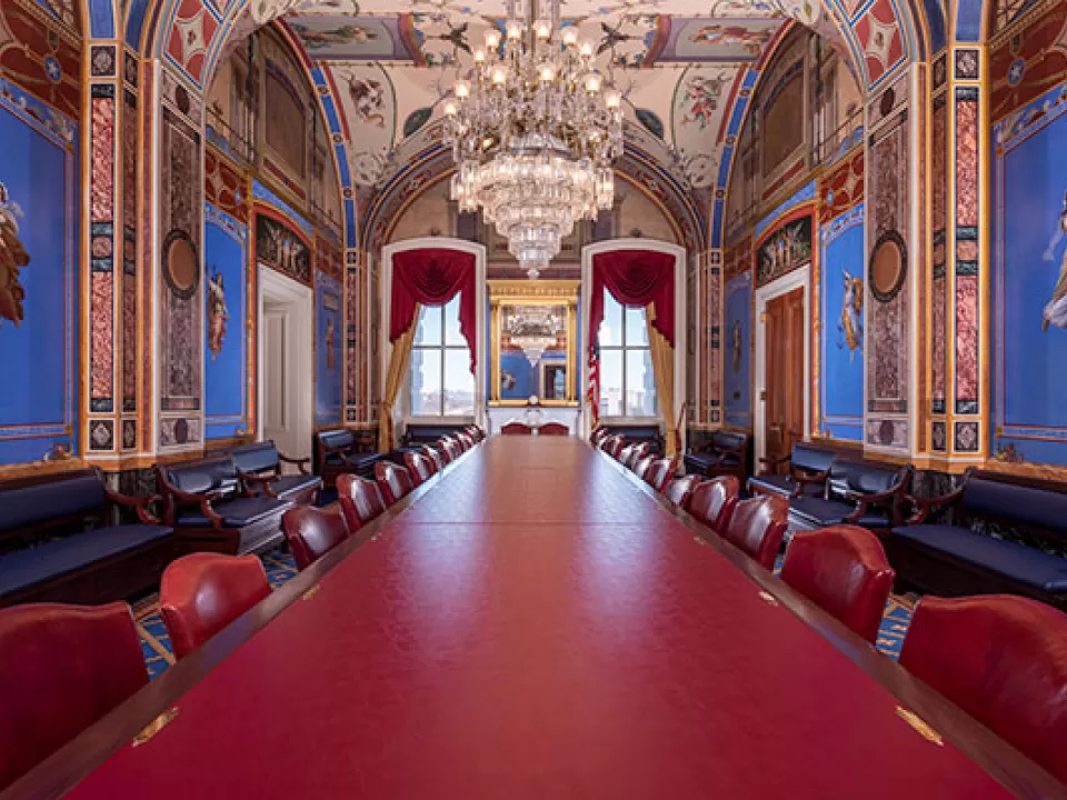 Room S-127 of the U.S. Capitol. Originally designed for the Senate Committee on Naval Affairs.