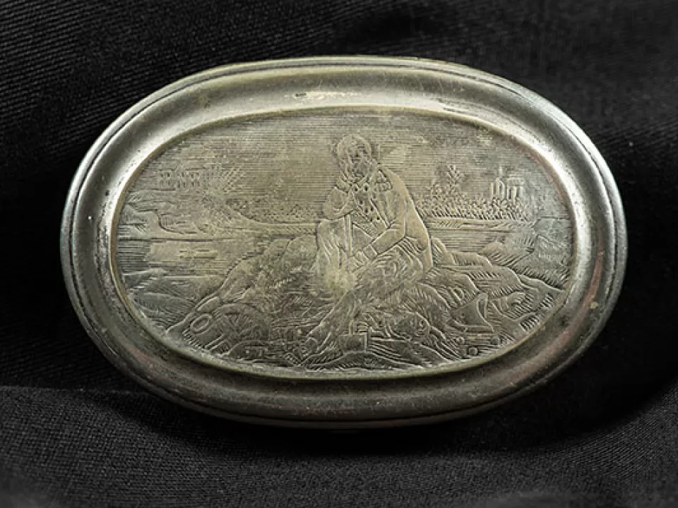 This nickel-plated oval box once belonged to Constantino Brumidi.