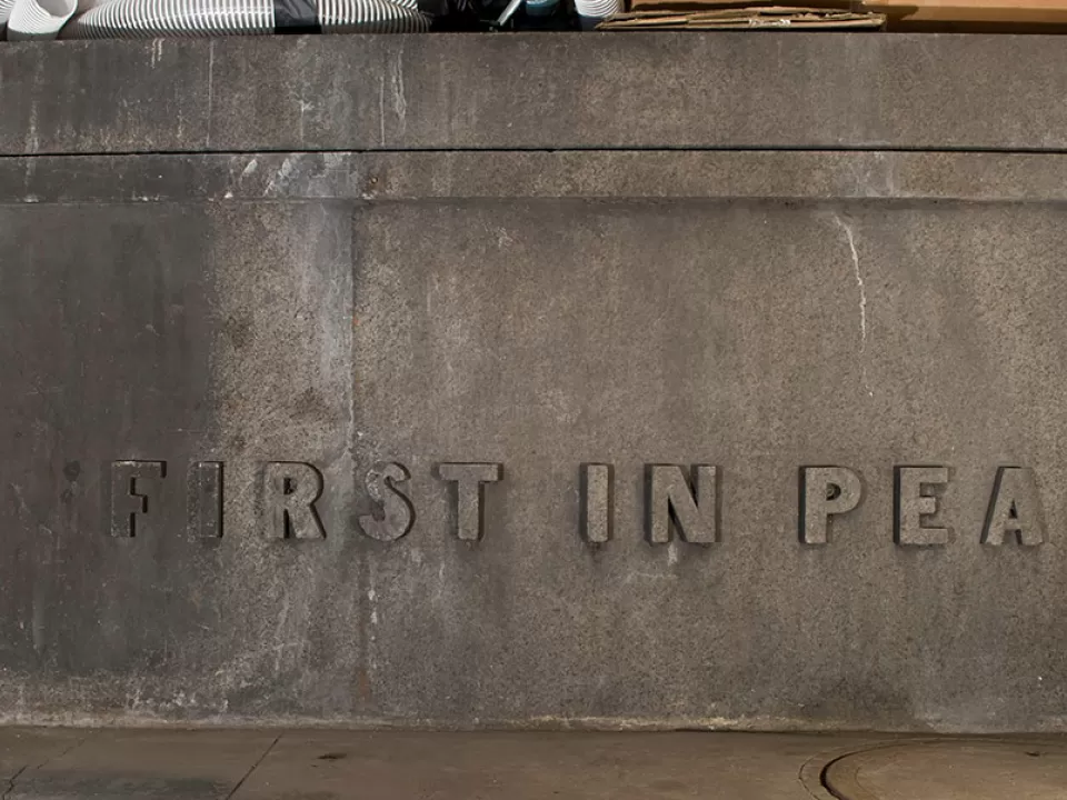 "First in Peace" seen on the Capitol Power Plant Cornerstone.
