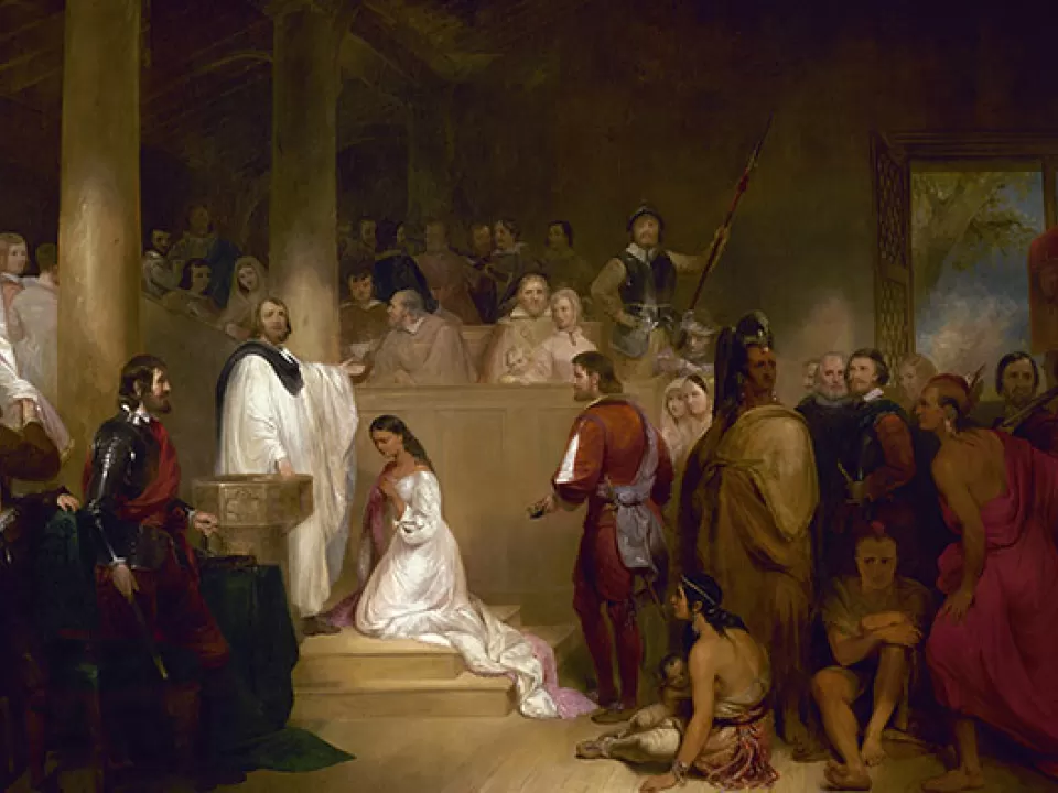 Historic "Baptism of Pocahontas" painting in the U.S. Capitol Rotunda.