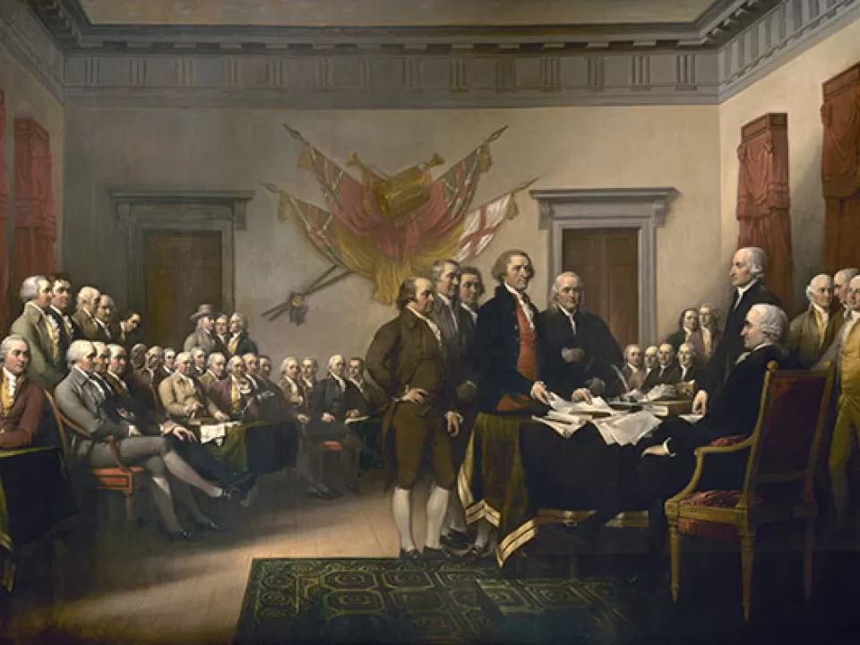 Historic "Declaration of Independence" painting in the U.S. Capitol Rotunda.