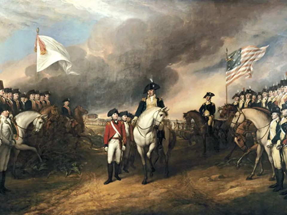 Historic "Surrender of Lord Cornwallis" painting in the U.S. Capitol Rotunda.