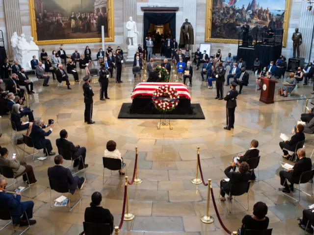 A small funeral for Representative Lewis was held in the Rotunda, with social distancing measures in place.