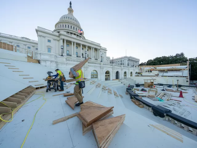 View of the north congressional stand under construction for the 2021 inauguration.