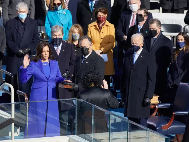 Vice President Kamala Harris takes the oath during inauguration in 2021.