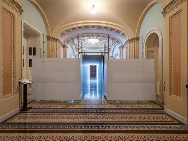 The U.S. Capitol's 2nd floor South Corridor prepares for paint and plaster repair.