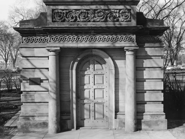 Exterior of a building and door.