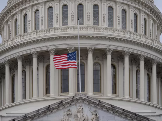 Flag flying at half staff.