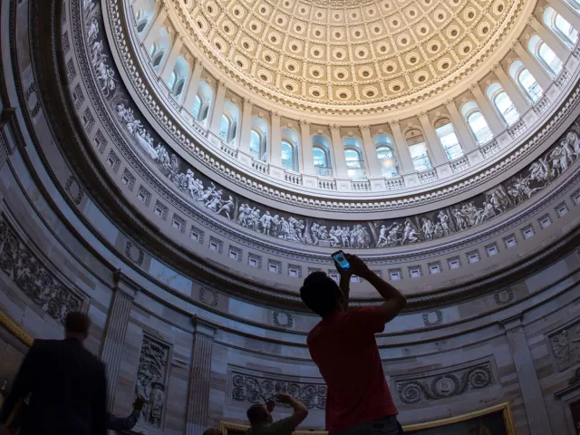 Taking a photo in the U.S. Capitol Rotunda for social media.