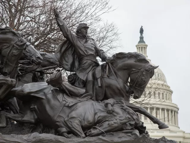 Part of the Grant Memorial in front of the U.S. Capitol Dome in Washington, D.C.