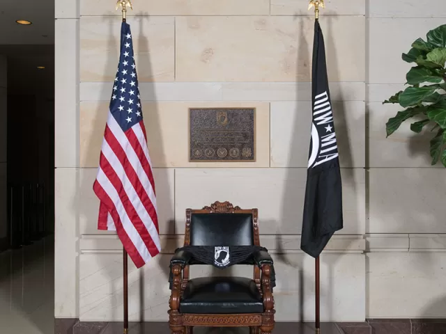 The POW/MIA Chair of Honor in the U.S. Capitol Visitor Center's Emancipation Hall.
