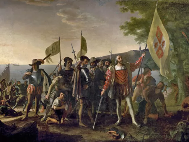 Historic "Landing of Columbus" painting in the U.S. Capitol Rotunda.