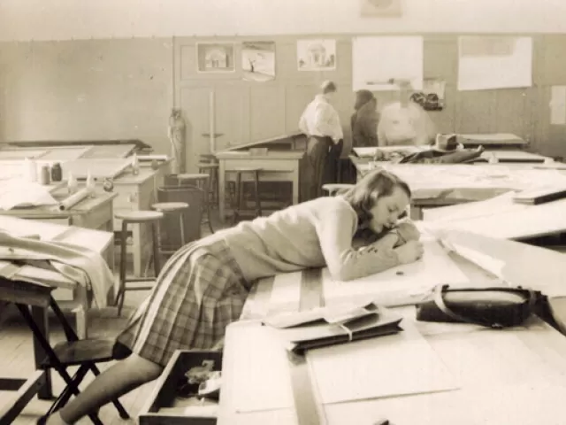 Photo of a person lying on a desk.