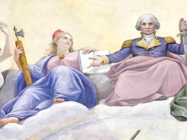 Painting of two people sitting.