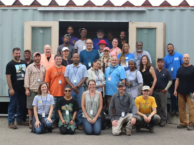 Participants and instructors after lunch at Eco City Farm.