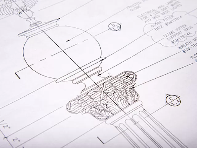 Drawing and design for the Grant Memorial replica lamp posts.